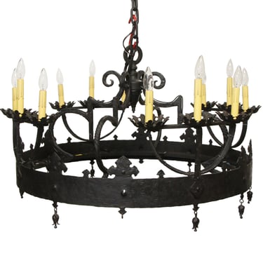 Huge Gothic 12 Candle Iron Chandelier