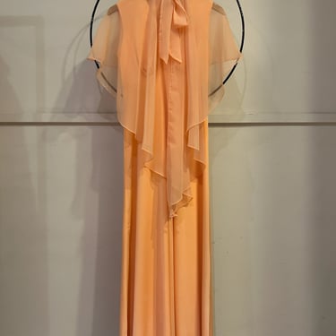 70s Maxi Dress W/Chiffon & Lace Cape