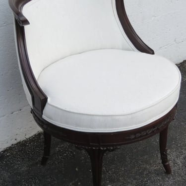 1940s Carved Solid Mahogany Swivel Vanity Stool Chair 5167