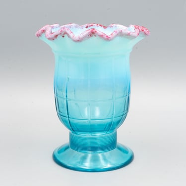 Jefferson Glass Northwood Block Blue Opalescent Spooner or Vase | Vintage Victorian Glassware Tableware 