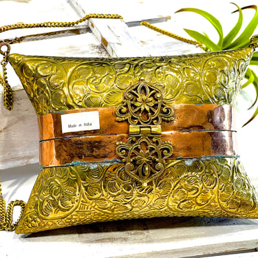 Deadstock VINTAGE: 1970's - Brass Pillow Ornate Purse - Brass Copper Trim Purse - Chain Purse - Bohemian Exotic - Unused - SKU 33-A-00034685 
