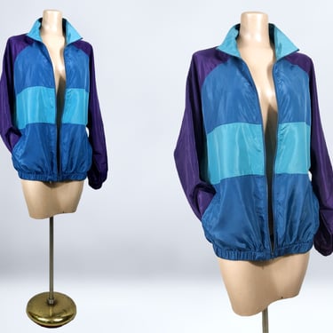 VINTAGE 80s 90s Shiny Color Block Windbreaker Jacket | 1980s 1990s Athletic Track Jacket Streetwear | vfg 