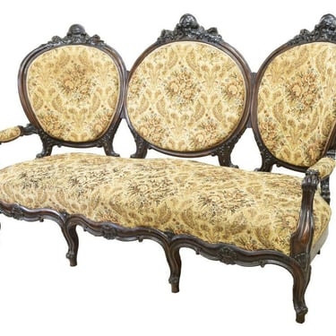 Antique Settee, Louis XV Style Rosewood, Rococo, Triple Crest, 1840-1870!!
