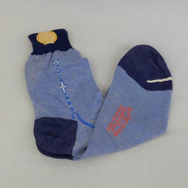 Men's Vintage Dress Socks - NOS NWT New Unworn Deadstock - Shades of Blue w/ White - Fruit of the Loom, Cotton Blend - Mid-Century Hosiery 