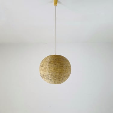 Cocoon Raffia Ball Lamp, Large Mid-Century Natural Fiber Pendant Light” Vintage 1970s 