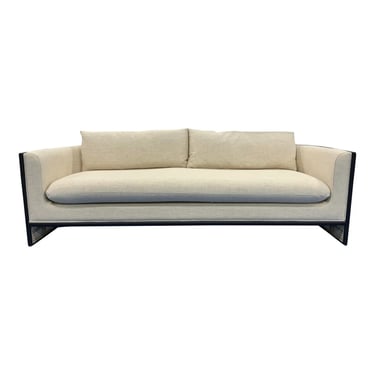Modern Linen Cane and Wood Sofa