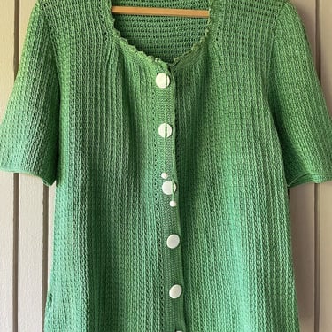 Vintage 1940s Grasss is Greener Puff Sleeve Knit Sweater Top Large 
