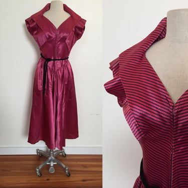 1950s pink and black acetate dress with stand up collar 