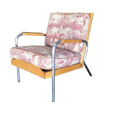 Mid-Century Francois Caruelle Style Blonde Lounge Chair 