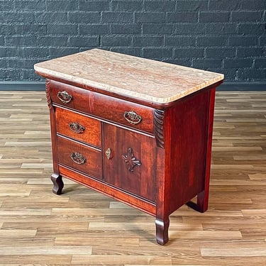 Antique Serpentine Entry Stand Dresser w/ Pink Marble Top, c.1940’s 