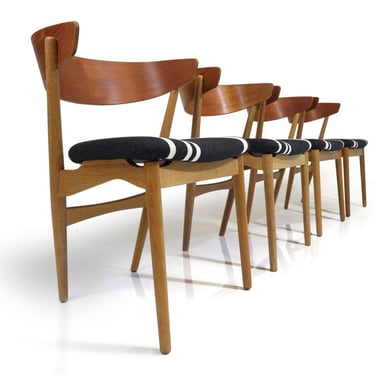 Four Helge Sibast for Sibast Møbler Teak Oak Dining Chairs