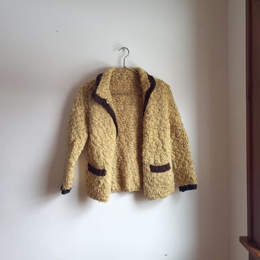 Vintage Hand Knit Wool Cardigan Sweater / S / 1970's Marled Shawl 