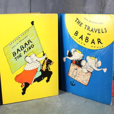Set of 2 Babar Children's Picture Books by Jean De Brunhoff | 1934/1935 | Antique Children's Picture Books from the Babar Series 