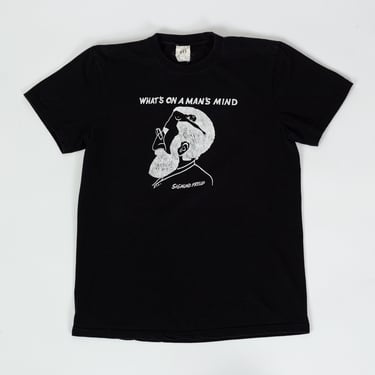 Vintage Sigmund Freud "What's On A Man's Mind" Art Print T Shirt - Large | 90s Bob Dara Black Optical Illusion Unisex Graphic Tee 