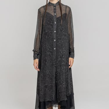 Sheer Button Front Shirt Dress in UNPRINTED BLACK Only