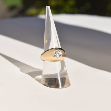 10K GF Paste Solitaire Dome Ring In Polished Yellow Gold, Victorian Wedding Ring, Size 7 US 