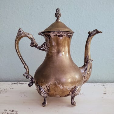 Vintage Silver Plated Brass Footed Coffee or Tea Pot Made in India International Silver Co. 