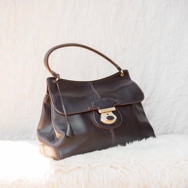 Vintage Tod's Happy Pattina Grande Brown Leather Handbag 