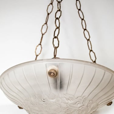 FRENCH Art-Deco Pressed Glass Crystal Chandelier