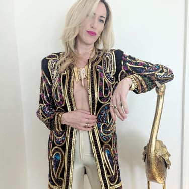 90s Sequin + Beaded Pink Paisley Jacket 
