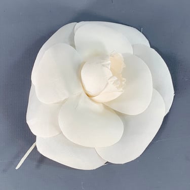 CHANEL Camellia White Gold Floral Fabric Brooch Pin