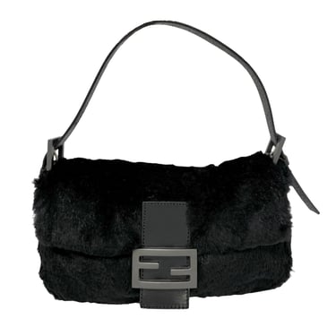 Fendi Black Fur Baguette Bag