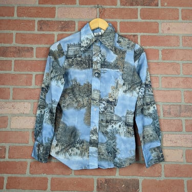 Vintage 70s Kennington All Over Print ORIGINAL Button Down Disco Shirt - Small 