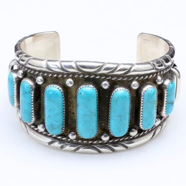 RESERVED Tamara - Payment 2 of 3 Due 5/17 - Vintage Large Heavy Navajo 7 Stone Pawn Turquoise Cuff Bracelet Sterling Silver 