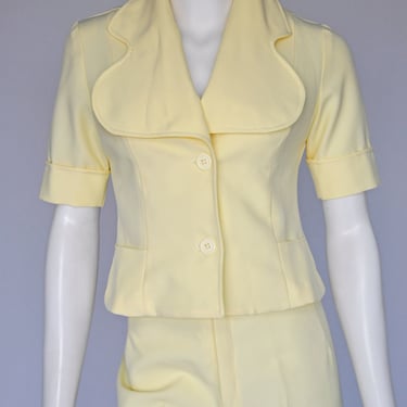 vintage 1970s sunny yellow pant suit blazer set XS 