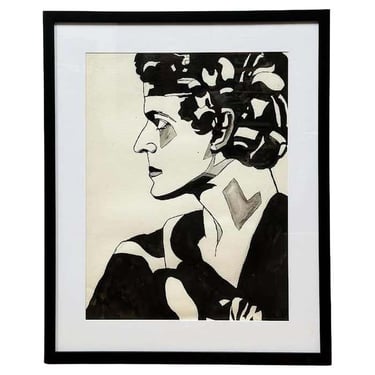 John Barrymore in Hamlet, Ink and Watercolor Drawing Portrait