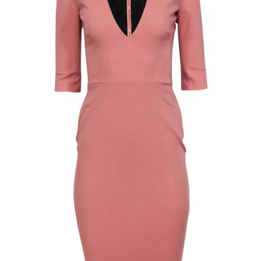 Victoria Beckham - Pink Cropped Sleeve V-neckline Dress Sz 4