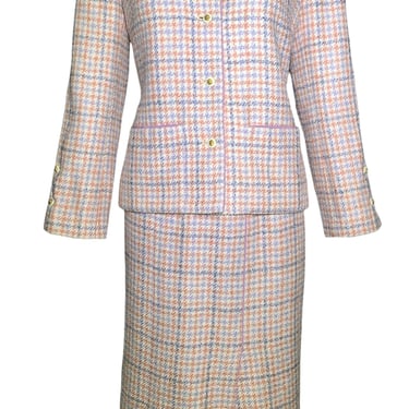 Chanel Boutique 1990s Pale Pink & Lavender Houndstooth Ensemble