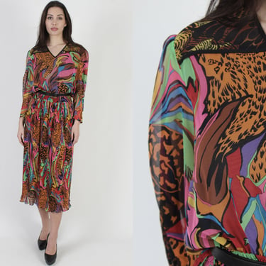 Colorful Diane Freis Lightweight Party Dress, Vintage 80s Fres Designer Pull On Dress S M 
