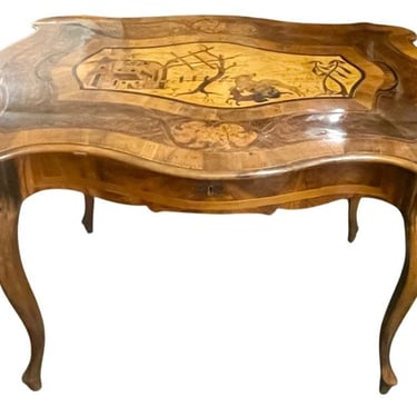 Late 18th Century Italian Marquetry Table with Hunting Scene Inlay