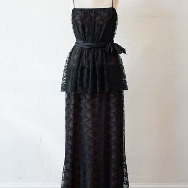 Vintage 1970s/80s Neiman Marcus Black Lace Tiered Maxi Dress L