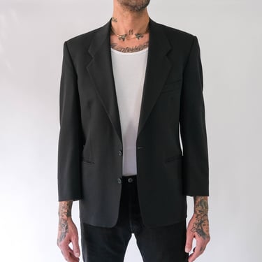 Vintage 80s Yves Saint Laurent Black Wool Gabardine Two Button Blazer | Made in France | 100% Wool Gabardine | 80s YSL Designer Mens Jacket 