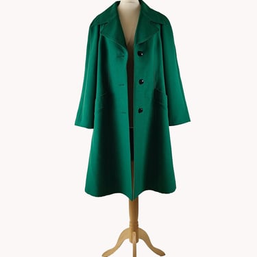 Kaunotar 1970s Emerald Green Duster Coat Finnish Vintage Size S 