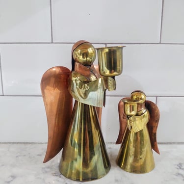 Vintage MCM Christian Ley Copper and Brass Angel Candle Holders Set of 2 Angels Holidays Christmas Home Décor 