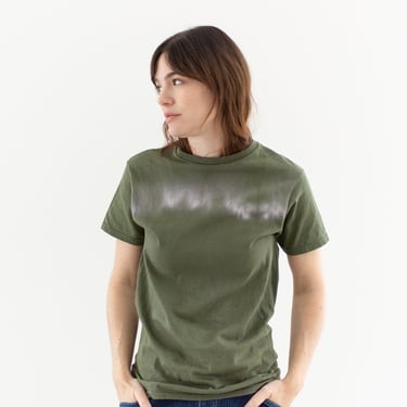 Tie Dye Army Green Crew T-Shirt | Olive Green Cotton Crewneck Tee Shirt | Washed Deadstock | S | T3 