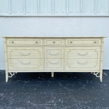 Vintage Faux Bamboo Dresser with 9 Drawers by Thomasville Allegro -  Hollywood Regency Fretwork Coastal Credenza Furniture 