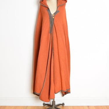 vintage 70s cape coat pumpkin orange wool long hooded duster cosplay hippie boho clothing 