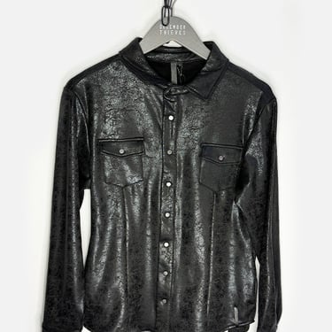 Black Leather Look Button Jacket