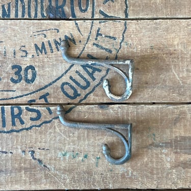 Pair of Cast Iron Coat Hooks Salvaged Hardware 