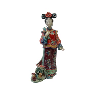 Chinese Oriental Porcelain Qing Style Dressing Lotus Birds Lady Figure ws3144E 