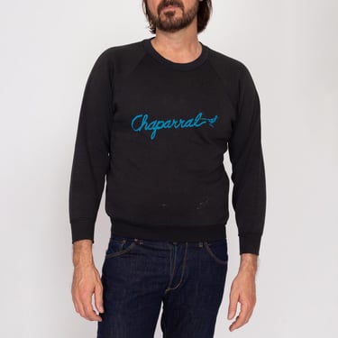 Small 80s Chaparral Bird Sweatshirt | Vintage Black Raglan Sleeve Graphic Crewneck 