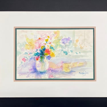 Original Millie Van Sickle Still Life Floral Watercolor Art Painting Signed 