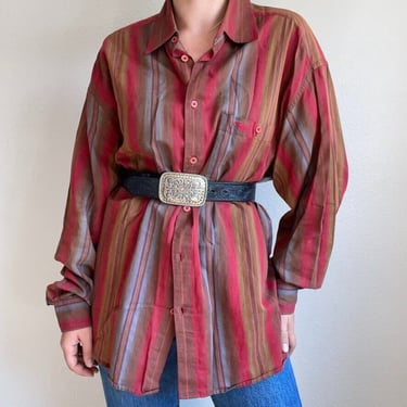 Vintage 90s Missoni Sport Striped Cotton Red Button Down Oversized Shirt 