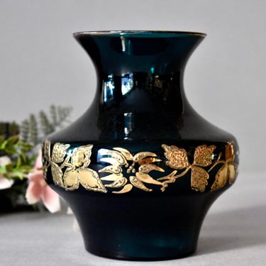 Vintage Green Colored Glass Vases With Gilded Flowers Home Decor Table Decor Colored Glass 