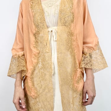 1920s Sweet Peach Lace Robe