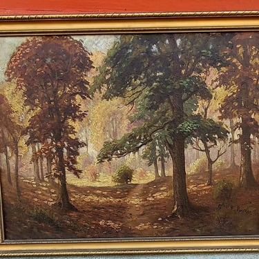 Antique oil on canvas painting of Trees in Autumn by Otto Becker 